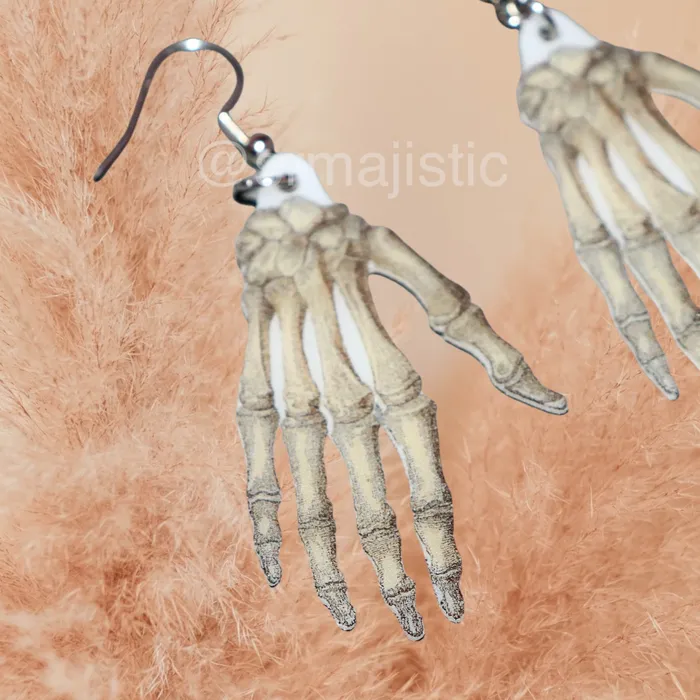 Sam Makes Things Earrings Spooky Skeleton Hand 2D Handmade Earrings