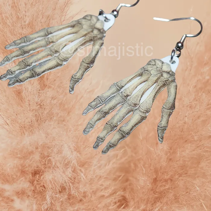Sam Makes Things Earrings Spooky Skeleton Hand 2D Handmade Earrings