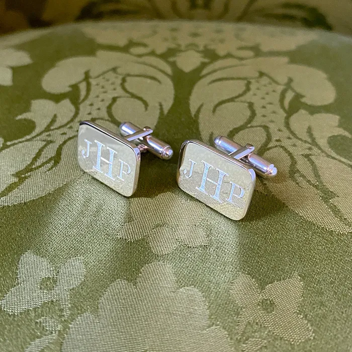 Sterling Silver Plain Rectangle Cushion Cufflinks Croghans Rings