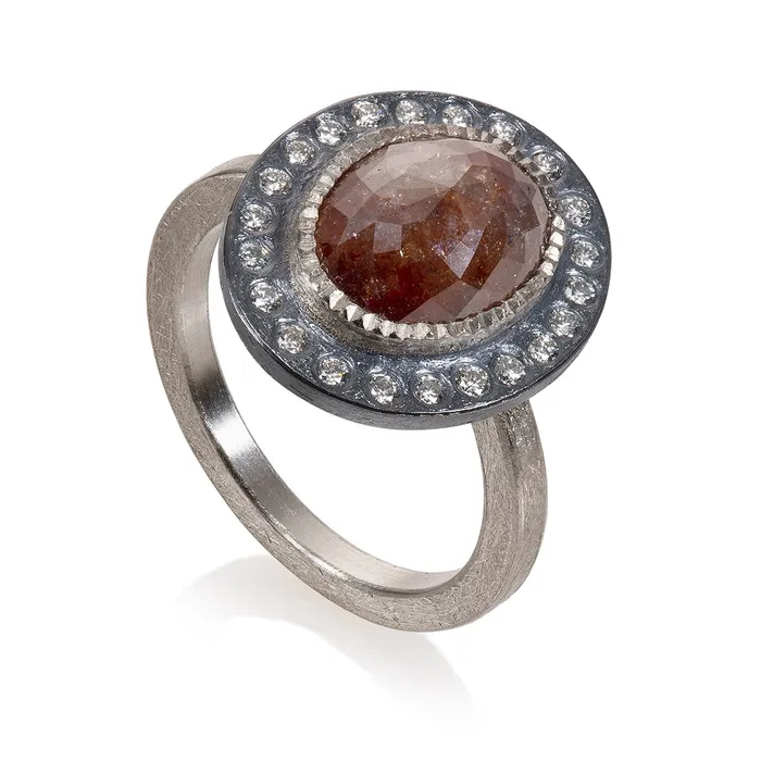 Todd Reed Rings Todd Reed Palladium with Silver Rose Cut Diamond Ring Oval Halo Todd Reed Rings Todd Reed Palladium with Silver Rose Cut Diamond Ring Oval Halo