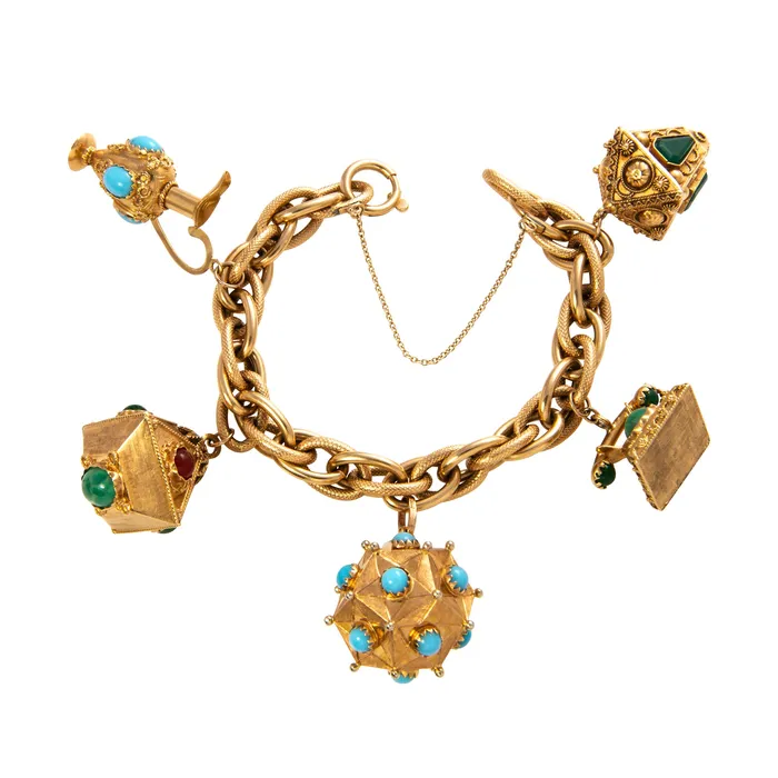 Vintage 18K Gold MultiStone Fob Charm Bracelet Croghans Bracelets