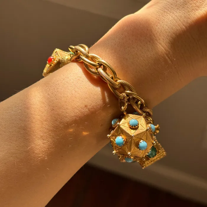 Vintage 18K Gold MultiStone Fob Charm Bracelet Croghans Bracelets