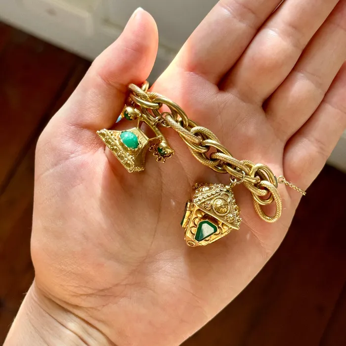 Vintage 18K Gold MultiStone Fob Charm Bracelet Croghans Bracelets