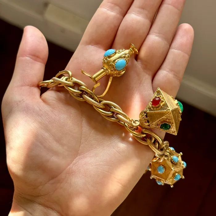 Vintage 18K Gold MultiStone Fob Charm Bracelet Croghans Bracelets