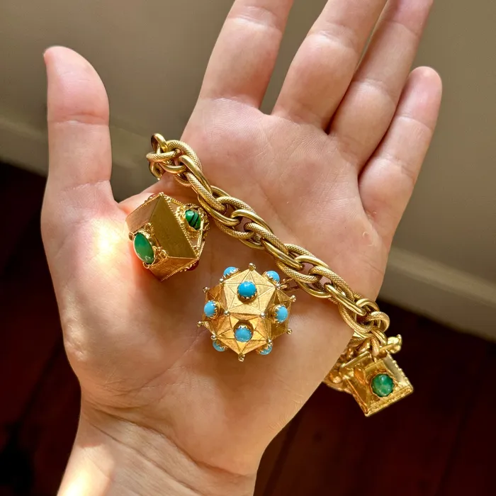 Vintage 18K Gold MultiStone Fob Charm Bracelet Croghans Bracelets