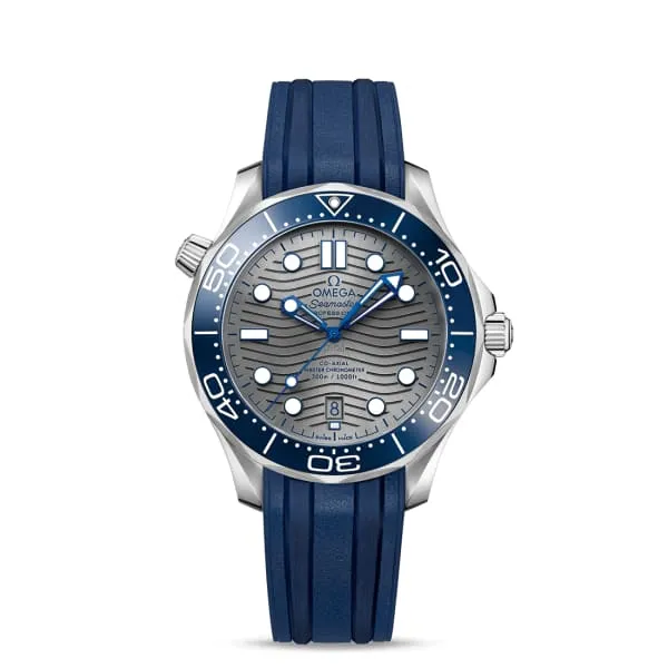 Watches Omega Omega Seamaster 42mm Watch Ref 21032422006001 Grey Index Dial Blue Rubber Strap Watches Omega Omega Seamaster 42mm Watch Ref 21032422006001 Grey Index Dial Blue Rubber Strap