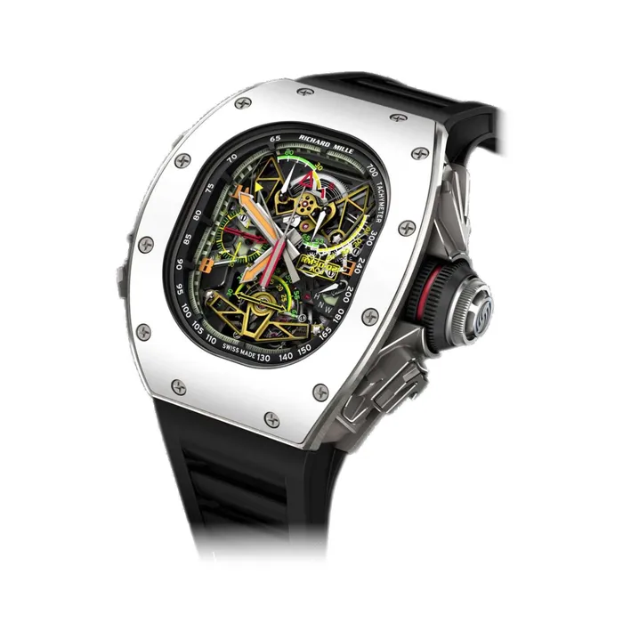 Watches Richard Mille RM 5002 501mm Manual Winding Tourbillon Split Seconds Watch Skeleton Chronograph Dial in Titanium Case Black Rubber Strap Richard Mille Watches Richard Mille RM 5002 501mm Manual Winding Tourbillon Split Seconds Watch Skeleton Chronograph Dial in Titanium Case Black Rubber Strap Richard Mille