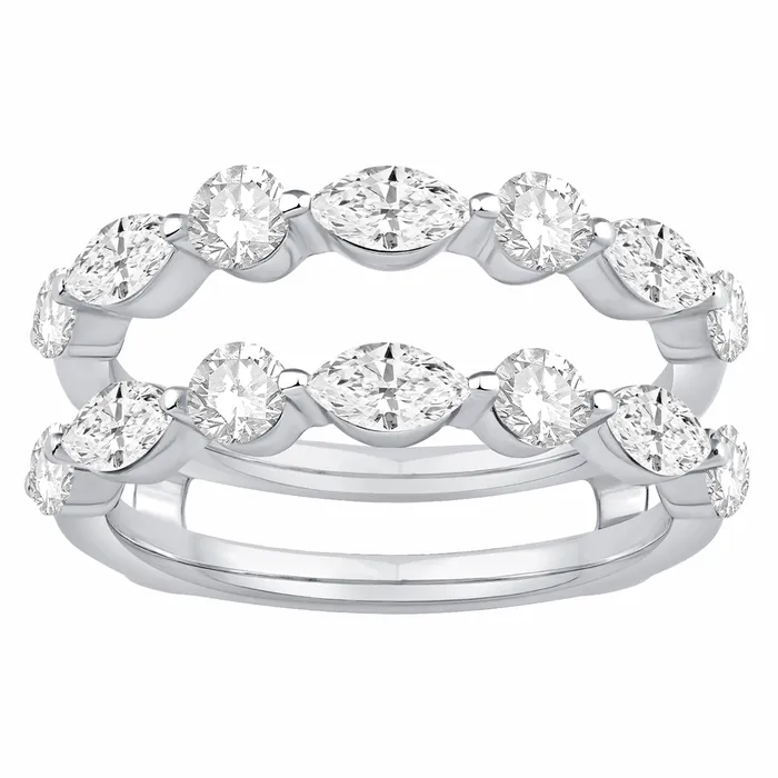 Wedding Bands Rings 14K White Gold Marquise and Round Diamond Ring Guard Wedding Bands Rings 14K White Gold Marquise and Round Diamond Ring Guard