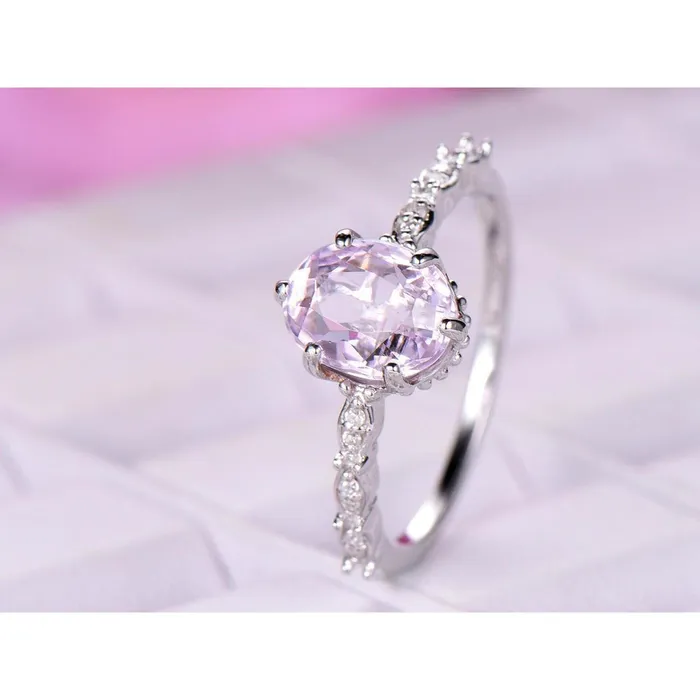 14K White Gold Kunzite With Natural Earth Mined Diamonds 1565 Carats Ring GB Rings 14K White Gold Kunzite With Natural Earth Mined Diamonds 1565 Carats Ring GB Rings