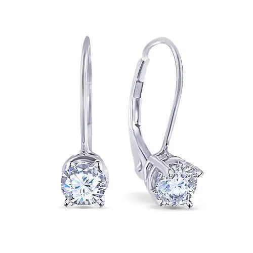 2 Carat Round Natural Earth Mined Diamond Earrings Leverback 14K White Gold New GB Earrings