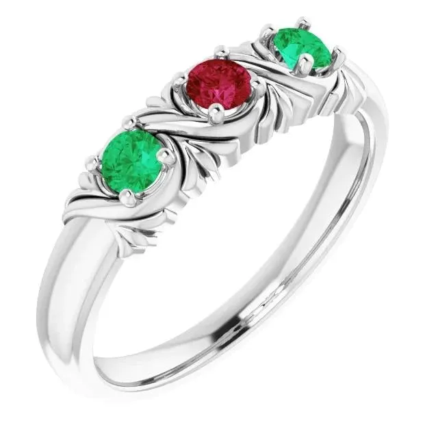 3 Stone Ring 060 Carats Antique Style Ruby Emerald GB Rings
