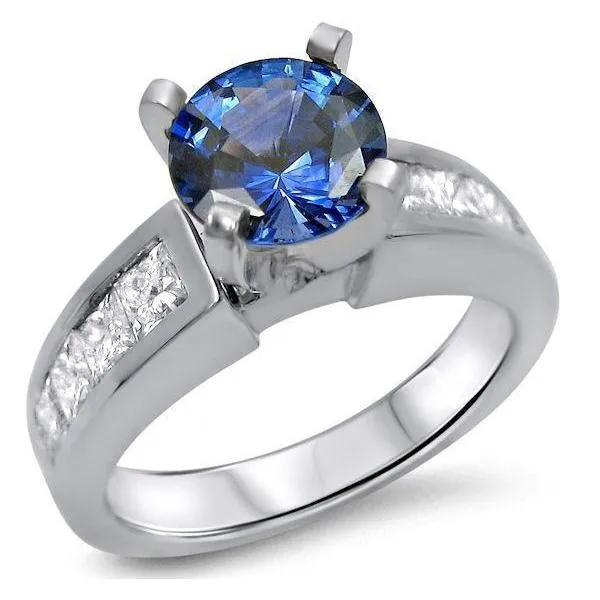 4 Carats Ceylon Blue Sapphire And Natural Earth Mined Diamonds Ring 14K White Gold GB Rings 4 Carats Ceylon Blue Sapphire And Natural Earth Mined Diamonds Ring 14K White Gold GB Rings