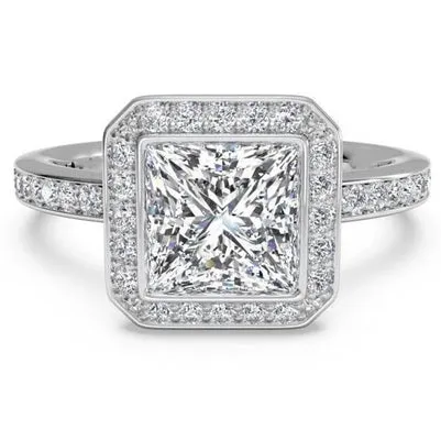 4 Ct Princess Round Genuine Natural Earth Mined Diamond Halo Ring 14K WG With Diamonds GB Rings 4 Ct Princess Round Genuine Natural Earth Mined Diamond Halo Ring 14K WG With Diamonds GB Rings