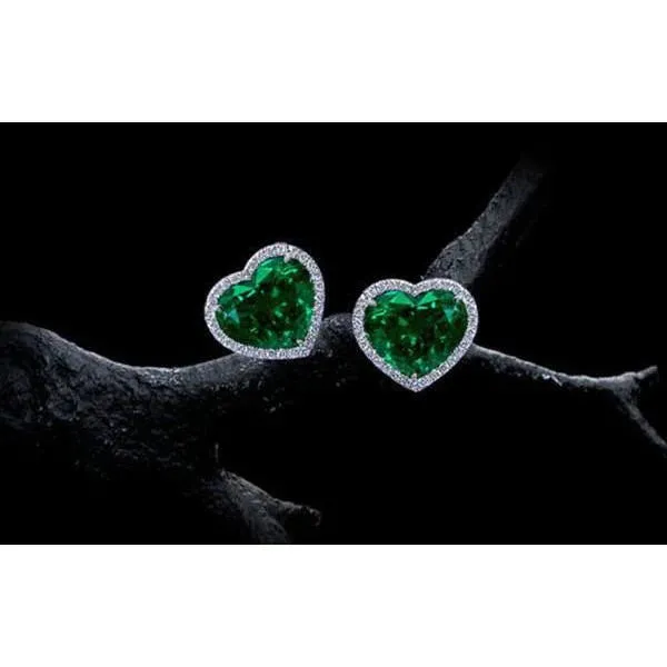 570 Carats Heart Green Emerald With Natural Earth Mined Diamond Stud Earring 14K White Gold GB Earrings 570 Carats Heart Green Emerald With Natural Earth Mined Diamond Stud Earring 14K White Gold GB Earrings
