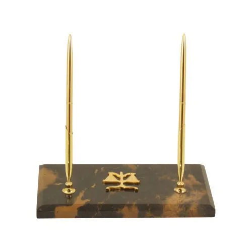 Bey Berk Earrings Legal Tiger Eye Marble With Gold Plated Double Pen Stand Bey Berk Earrings Legal Tiger Eye Marble With Gold Plated Double Pen Stand
