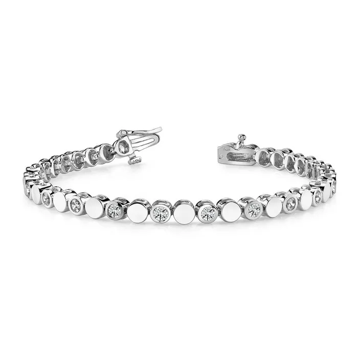 Bracelets Beautiful Bezel Set Round Real Natural Earth Mined Diamond Lady Bracelet White Gold 540 Ct GB Bracelets Beautiful Bezel Set Round Real Natural Earth Mined Diamond Lady Bracelet White Gold 540 Ct GB