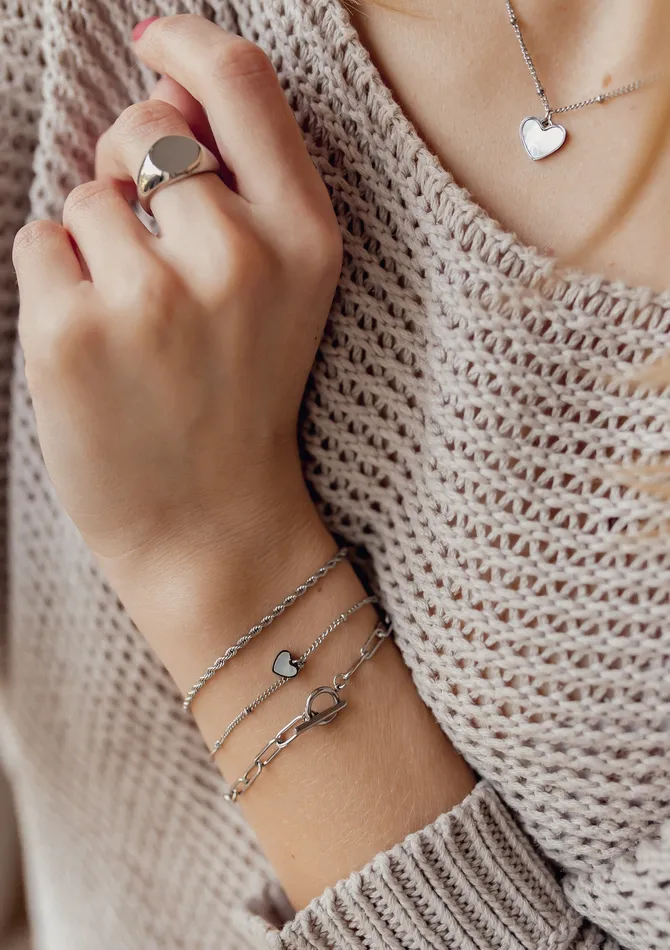Bracelets Hey Happiness Shell Heart Pendant Chain Bracelet Silver Bracelets Hey Happiness Shell Heart Pendant Chain Bracelet Silver