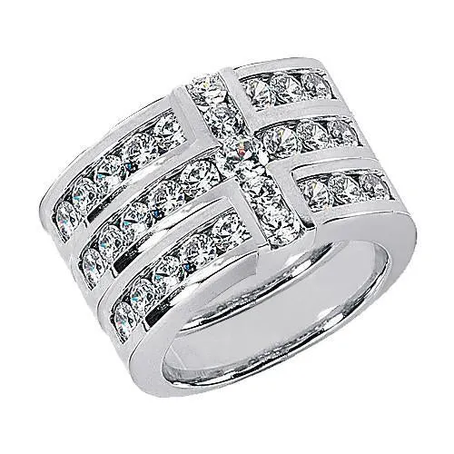 Cross Shape Ladies Real Natural Earth Mined Diamonds Ring Band Set 340 Ct White Gold GB Rings Cross Shape Ladies Real Natural Earth Mined Diamonds Ring Band Set 340 Ct White Gold GB Rings