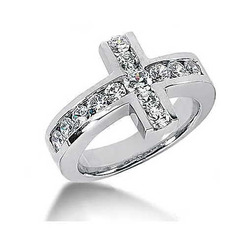 Cross Shape Ladies Real Natural Earth Mined Diamonds Ring Band Set 340 Ct White Gold GB Rings
