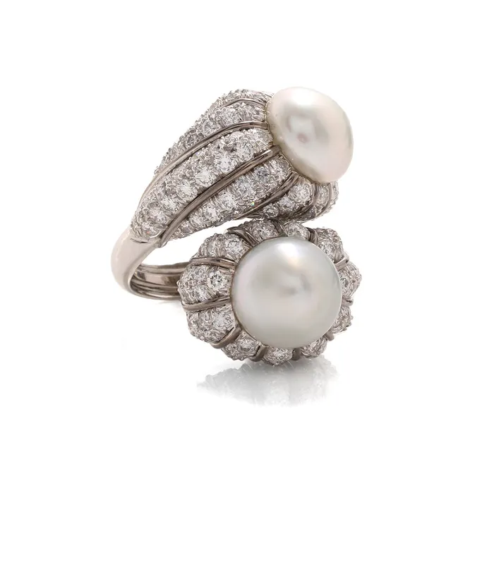 David Webb Crossover Pearl and Diamond Ring Rings