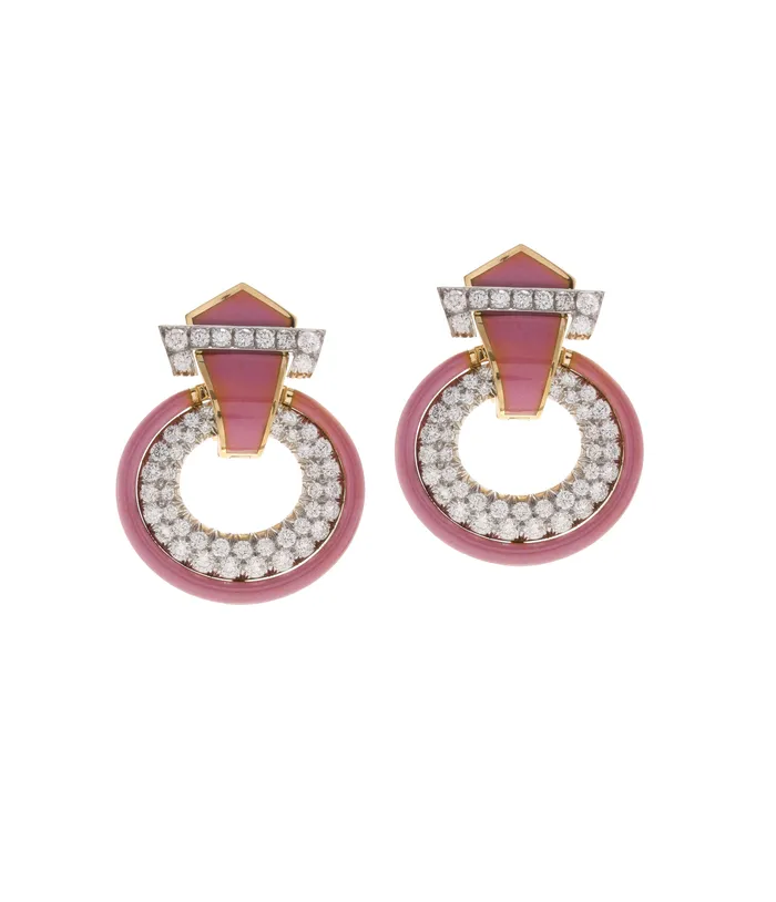 David Webb Earrings Doorknocker Earrings Pink Enamel