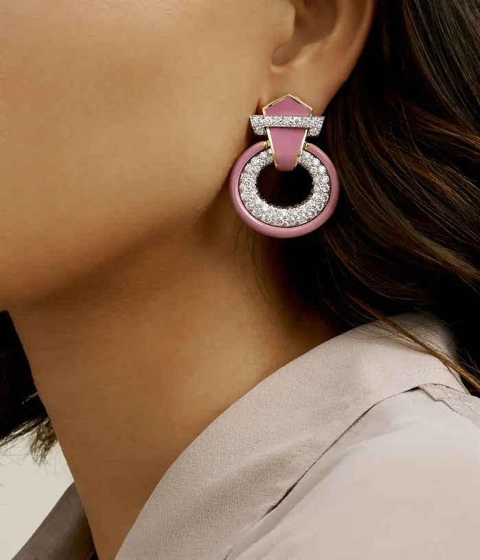 David Webb Earrings Doorknocker Earrings Pink Enamel David Webb Earrings Doorknocker Earrings Pink Enamel