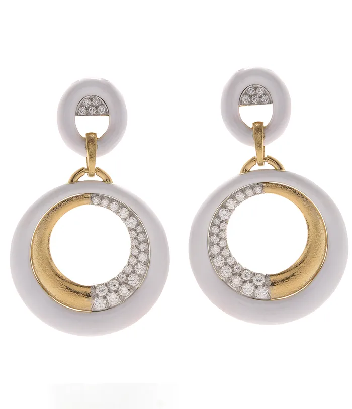 David Webb Luna Doorknocker Earrings White Enamel Earrings