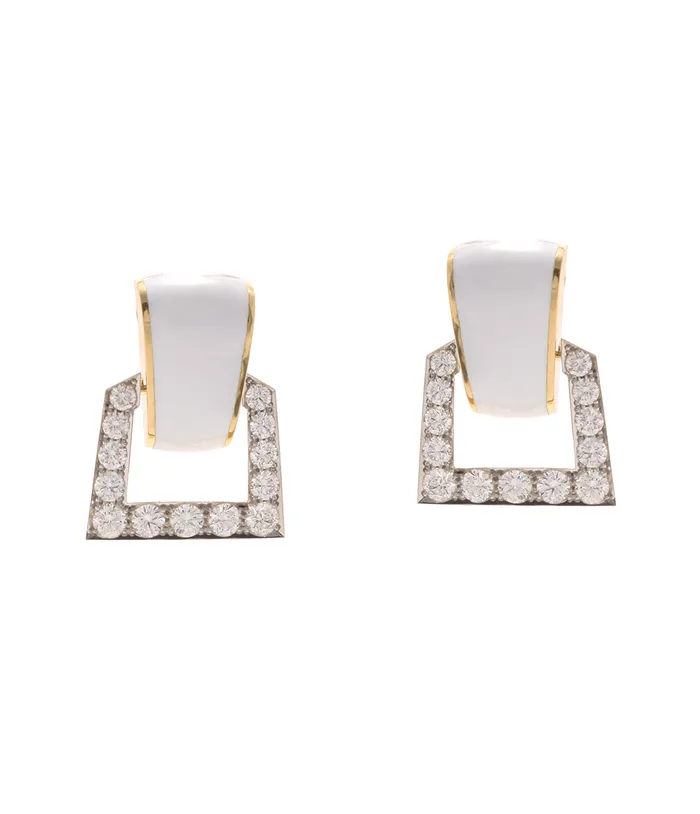 David Webb Single Strap Enamel Earrings White Enamel Earrings
