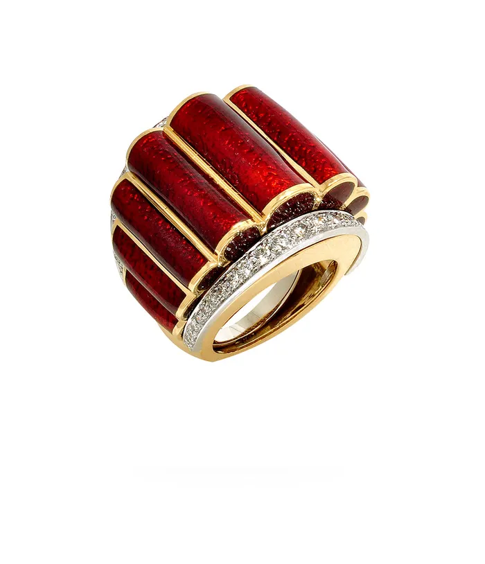David Webb Workshop Scallop Ring Red Enamel Rings