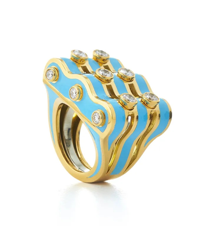 David Webb Workshop Wave Ring Light Blue Enamel Rings