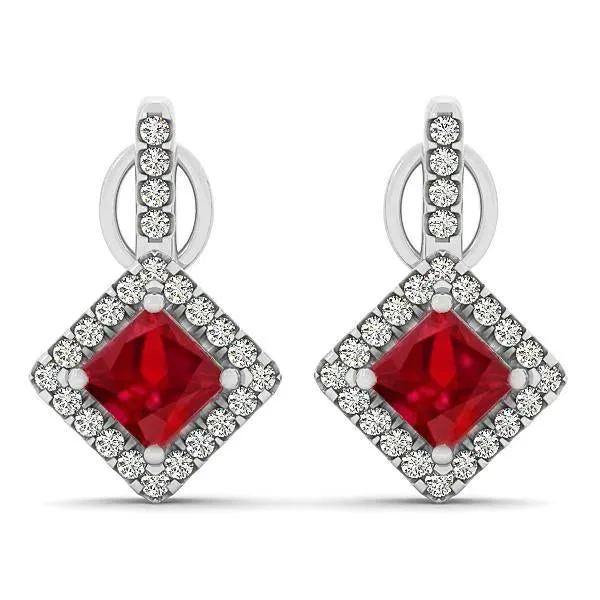 Earrings GB 6 Ct Red Ruby With Natural Earth Mined Diamonds Lady Dangle Earrings White Gold 14K Earrings GB 6 Ct Red Ruby With Natural Earth Mined Diamonds Lady Dangle Earrings White Gold 14K