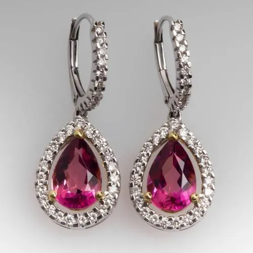 Earrings GB Ladies Dangle Earrings 1250 Carats Tourmaline With Natural Earth Mined Diamonds Earrings GB Ladies Dangle Earrings 1250 Carats Tourmaline With Natural Earth Mined Diamonds