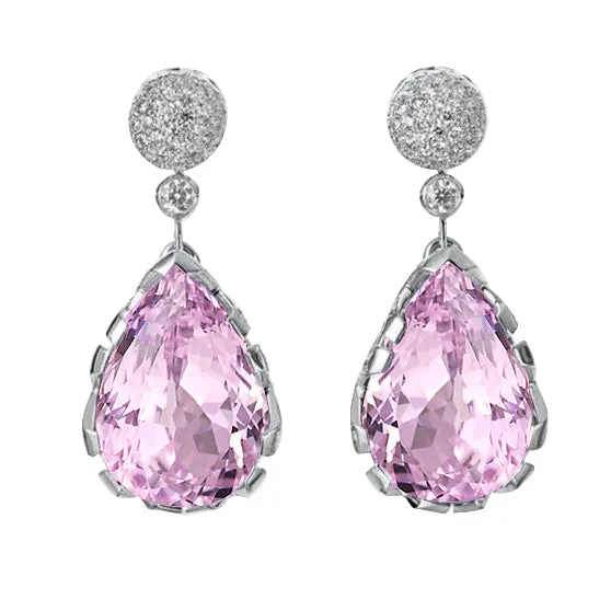 Earrings GB Pear Cut Kunzite And Round Natural Earth Mined Diamond Dangle Earring 870 Carat WG 14K Earrings GB Pear Cut Kunzite And Round Natural Earth Mined Diamond Dangle Earring 870 Carat WG 14K