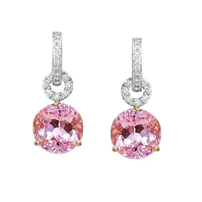 Earrings GB Pink Kunzite With Natural Earth Mined Diamond Dangle Woman Earrings 21 Ct White Gold 14K Earrings GB Pink Kunzite With Natural Earth Mined Diamond Dangle Woman Earrings 21 Ct White Gold 14K