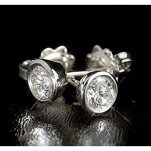 Earrings GB Round Natural Earth Mined Diamond Bezel Style Stud Earring 160 Carats Earrings GB Round Natural Earth Mined Diamond Bezel Style Stud Earring 160 Carats
