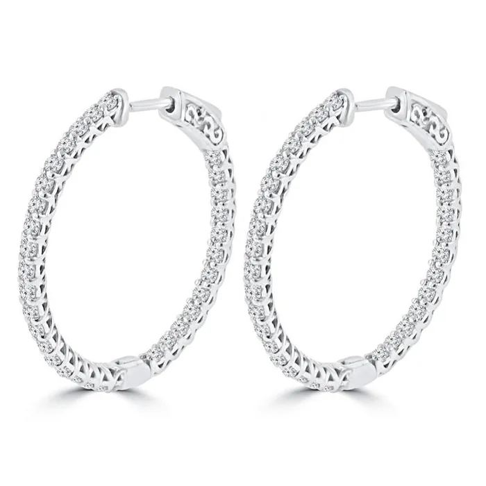 Earrings GB White Gold Gorgeous Round Cut 250 Ct Natural Earth Mined Diamonds Ladies Hoop Earrings