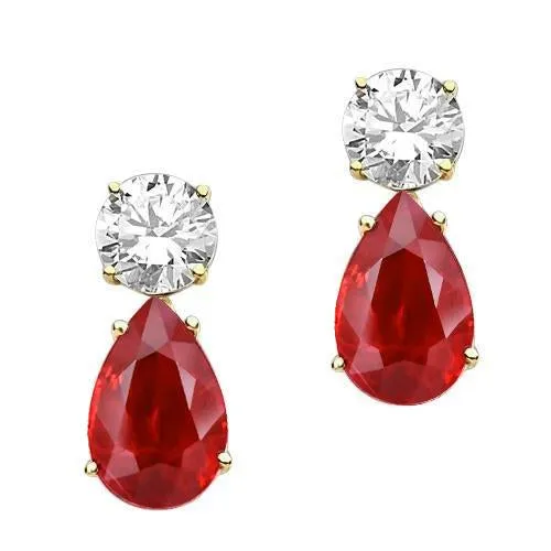 Earrings GB Yellow Gold Natural Earth Mined Diamond Ruby Ladies Dangle Earrings 470 Carats 14K Earrings GB Yellow Gold Natural Earth Mined Diamond Ruby Ladies Dangle Earrings 470 Carats 14K