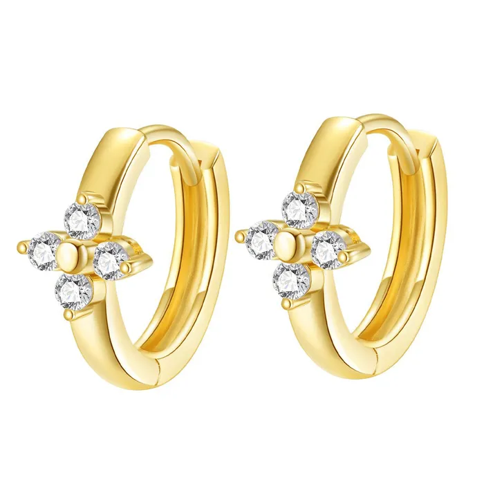 Earrings Hey Happiness Luck Huggie Hoop Earrings 14K Gold