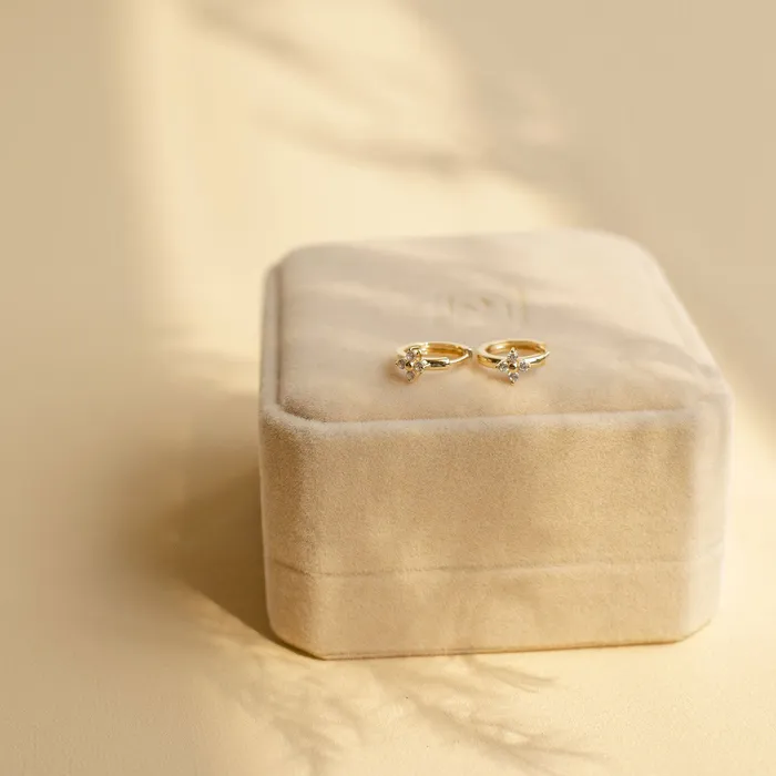 Earrings Hey Happiness Luck Huggie Hoop Earrings 14K Gold Earrings Hey Happiness Luck Huggie Hoop Earrings 14K Gold