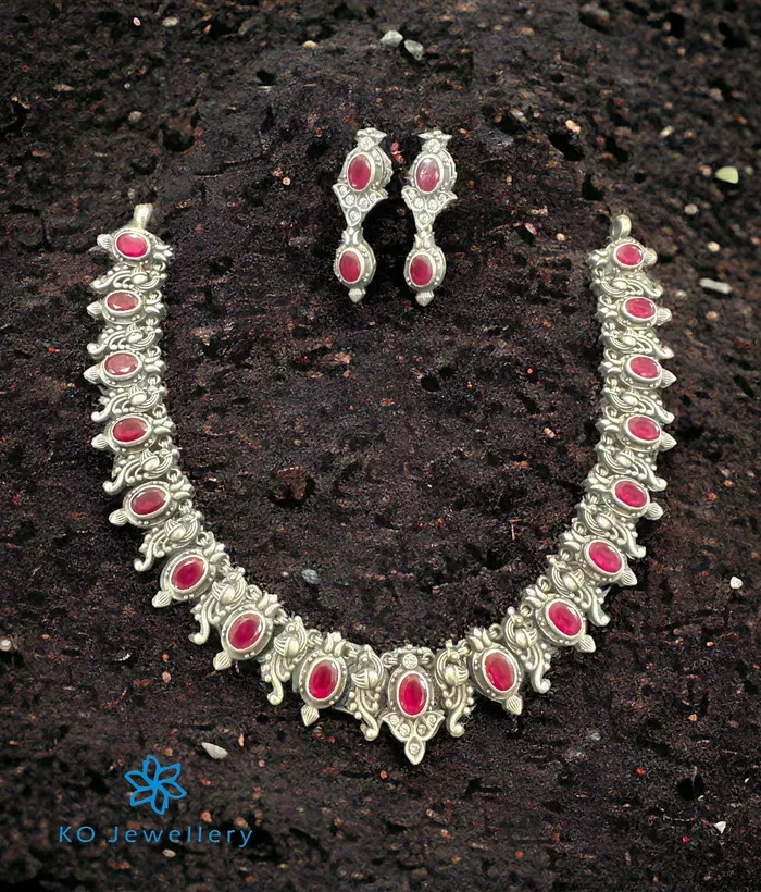 Earrings Kolhapur The Aditya Silver Kemp Peacock Necklace Earrings