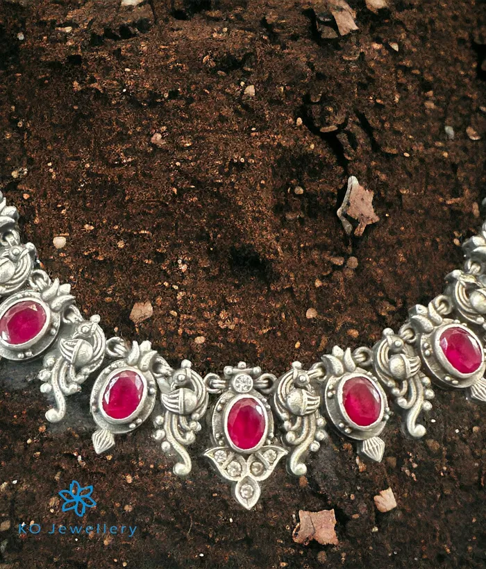 Earrings Kolhapur The Aditya Silver Kemp Peacock Necklace Earrings