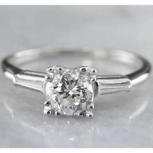 GB 150 Carats Round Natural Earth Mined Diamond Three Stone Ring Baguettes White Gold 14K Rings GB 150 Carats Round Natural Earth Mined Diamond Three Stone Ring Baguettes White Gold 14K Rings
