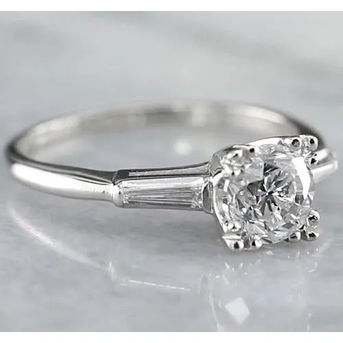 GB 150 Carats Round Natural Earth Mined Diamond Three Stone Ring Baguettes White Gold 14K Rings GB 150 Carats Round Natural Earth Mined Diamond Three Stone Ring Baguettes White Gold 14K Rings