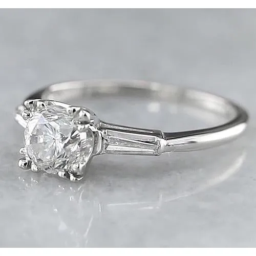 GB 150 Carats Round Natural Earth Mined Diamond Three Stone Ring Baguettes White Gold 14K Rings GB 150 Carats Round Natural Earth Mined Diamond Three Stone Ring Baguettes White Gold 14K Rings