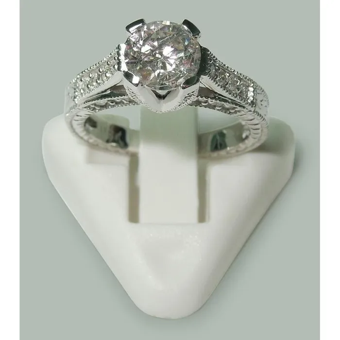 GB 175 Ct Round Natural Earth Mined Diamonds White Gold Solitaire With Accents Ring Rings