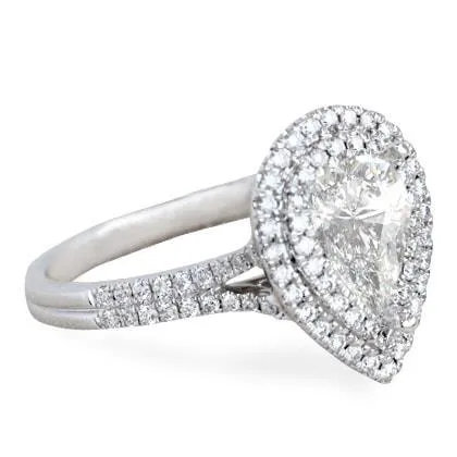 GB 107 Carats Big Pear And Round Lab Grown Diamond Halo Ring Rings