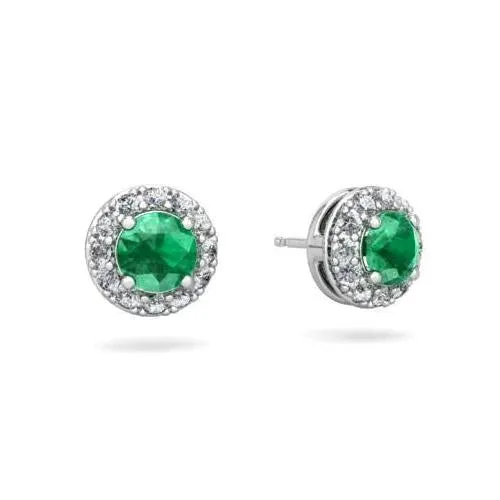 GB 5 Carats Green Emerald With Natural Earth Mined Diamonds Halo Studs Earrings Gold White 14K Earrings GB 5 Carats Green Emerald With Natural Earth Mined Diamonds Halo Studs Earrings Gold White 14K Earrings