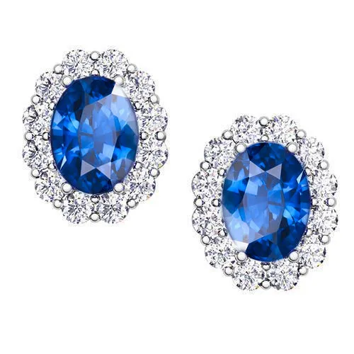 GB Blue Oval Cut Sapphire Jewelry Natural Earth Mined Diamond Stud Earring 420 Carats Earrings GB Blue Oval Cut Sapphire Jewelry Natural Earth Mined Diamond Stud Earring 420 Carats Earrings