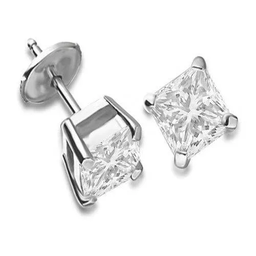 GB Earrings 150 Ct Princess Natural Earth Mined Diamond Stud Earrings 14K White Gold GB Earrings 150 Ct Princess Natural Earth Mined Diamond Stud Earrings 14K White Gold
