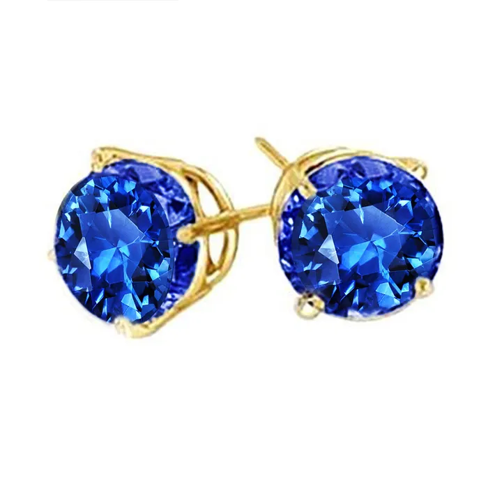 GB Earrings 8 Carat Round Ceylon Blue Sapphire Stud Earrings Yellow Gold GB Earrings 8 Carat Round Ceylon Blue Sapphire Stud Earrings Yellow Gold